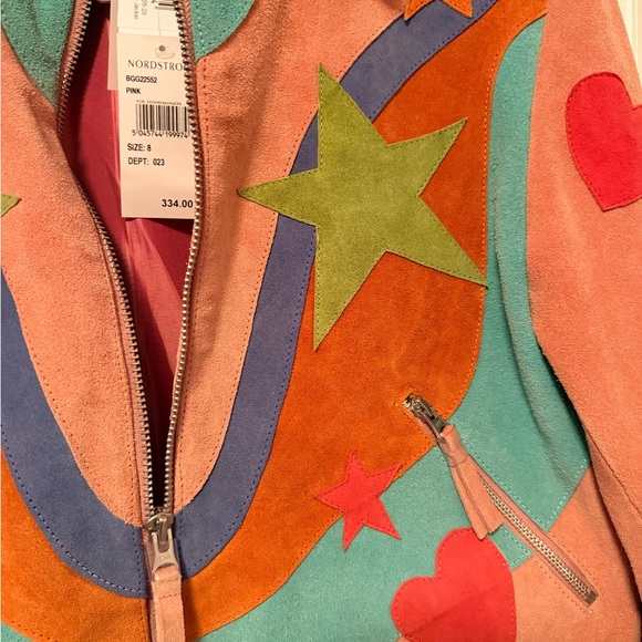 NWT Nasty Gal Pink Premium Star Appliqué Suede Jacket Size 8 - Picture 7 of 11